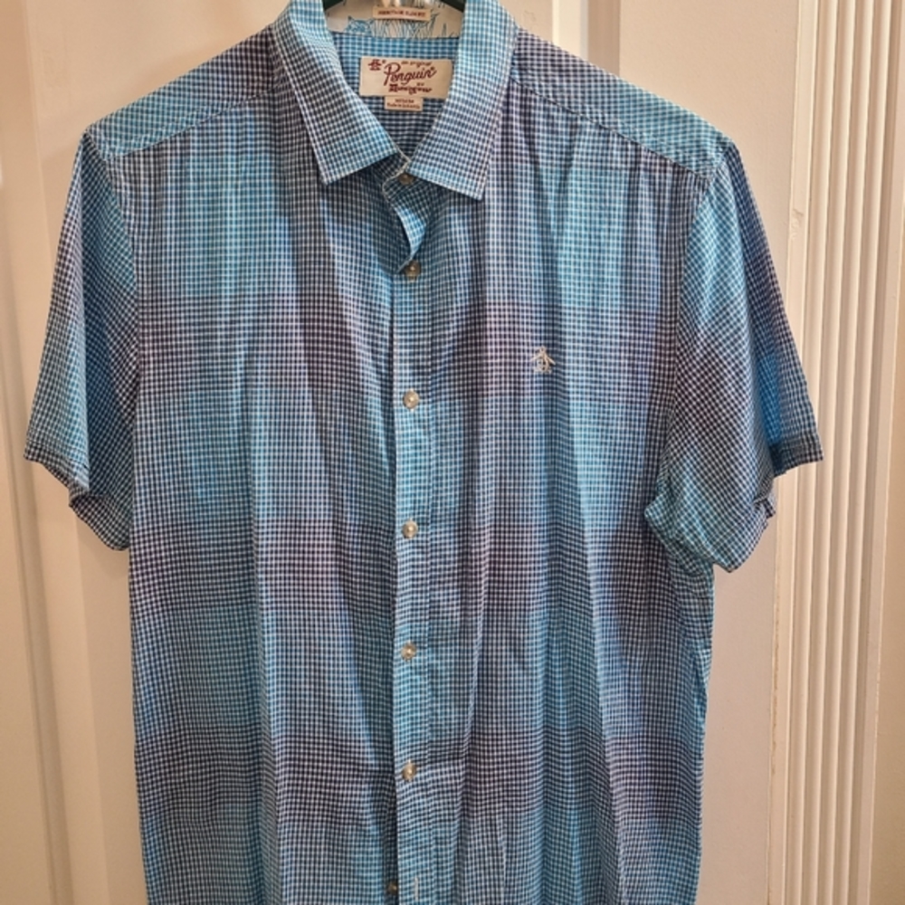 Original Penguin Gradient Blue Short Sleeve Button Up Size M